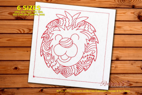 Lion Head with Floral Pattern Redwork Review