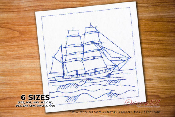 Reviewing Barque Ship in the Sea Redwork