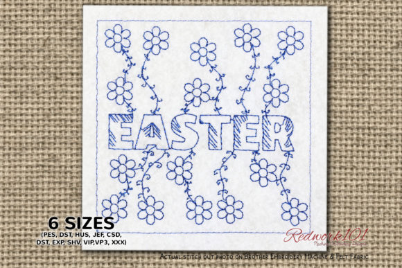 Reviewing Easter Text with Floral Pattern Redwork